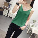 Tops Women Knitted Lurex Sling Sexy Deep V collar Sleeveless Knitting Tank Female Lnside Wear Slim Knitted Camisole Top