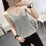 Tops Women Knitted Lurex Sling Sexy Deep V collar Sleeveless Knitting Tank Female Lnside Wear Slim Knitted Camisole Top