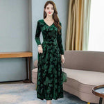 GloryStar Women Autumn Winter V-neck Long Sleeve Medium Dress Printing Temperament Party Christmas Dress Ropa Mujer 11.11