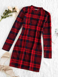 ZAFUL Winter Dress Women Vintage Plaid Houndstooth Bodycon Sexy Mini Dress 2019 Cocktail Mock Neck Sheath Party Christmas Dress