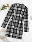 ZAFUL Winter Dress Women Vintage Plaid Houndstooth Bodycon Sexy Mini Dress 2019 Cocktail Mock Neck Sheath Party Christmas Dress