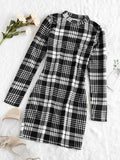 ZAFUL Winter Dress Women Vintage Plaid Houndstooth Bodycon Sexy Mini Dress 2019 Cocktail Mock Neck Sheath Party Christmas Dress