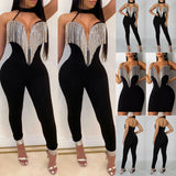 Women Tassels Jumpsuit Romper Spring Autumn Sleeveless V Neck Pants Jumpsuit Clubwear Trousers Outfit Clothes For Female