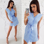 2019 Summer New Ladies Stripe Print Dresses Casual V-Neck Sleeveless Loose Dress Office Wear Women's Clothing Female Vestidos