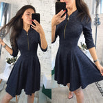 2019 Autumn Fashion Women Bust Zippers Dress Solid Pleated V-neck Sexy Ladies Dresses Evening Party Bodycon Mini Dress vestidos