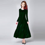 Autumn Winter Velet Dresses Women Casual O-Neck Pleuche Long Dress And Street Wear Ladies Vintage Warm High Waist Office Dress