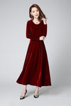 Autumn Winter Velet Dresses Women Casual O-Neck Pleuche Long Dress And Street Wear Ladies Vintage Warm High Waist Office Dress