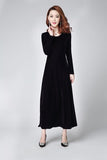 Autumn Winter Velet Dresses Women Casual O-Neck Pleuche Long Dress And Street Wear Ladies Vintage Warm High Waist Office Dress