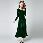 Autumn Winter Velet Dresses Women Casual O-Neck Pleuche Long Dress And Street Wear Ladies Vintage Warm High Waist Office Dress