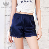 Summer Silk Sleep Bottoms Sexy Lace Pajama Shorts Women's Loose Elastic Waist Pajama Pants Satin Sexy Sleepwear Shorts