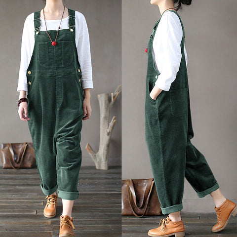 Plus Size Women Corduroy Jumpsuits Autumn Harem Pants Button Overalls Casual Long Pantalon Palazzo Female Rompers Playsuits 7