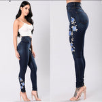 Women Floral High Waist Pencil Jeans Trousers Flower Embroidered Denim Pants   Spring  Wish European And Ame