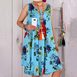 Women Sleeveless Floral Print Summer Beach Swing  Loose Vest Dress Plus Size