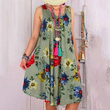 Women Sleeveless Floral Print Summer Beach Swing  Loose Vest Dress Plus Size