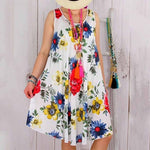 Women Sleeveless Floral Print Summer Beach Swing  Loose Vest Dress Plus Size