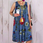 Women Sleeveless Floral Print Summer Beach Swing  Loose Vest Dress Plus Size