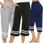 Casual Women Sleepwear Pajama Pants Sleep Bottoms Cropped Lounge Bottoms Adjustable Waist Sleepwears Calf-Length Pants Autumn