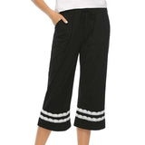 Casual Women Sleepwear Pajama Pants Sleep Bottoms Cropped Lounge Bottoms Adjustable Waist Sleepwears Calf-Length Pants Autumn