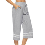 Casual Women Sleepwear Pajama Pants Sleep Bottoms Cropped Lounge Bottoms Adjustable Waist Sleepwears Calf-Length Pants Autumn