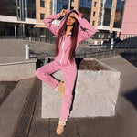 Tracksuit Loose Hooded Cat Ear Pink Suit Zip Pocket Long Sweatshirt Slim Casual Cute Solid Plus Size Rompers Sexy Jumpsuit Women