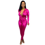 2019 Autumn Winter Soild Long Sleeve  Jumpsuit Women Sexy V Neck Rompers Womens Jumpsuit Plus Size 2XL