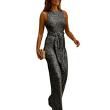 Shiny Glitter Round Neck Backless Rompers Womens Jumpsuit Slim Sleeveless Club Bodycon Overalls Women Streetwear Jumpsuit D30