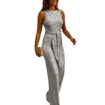 Shiny Glitter Round Neck Backless Rompers Womens Jumpsuit Slim Sleeveless Club Bodycon Overalls Women Streetwear Jumpsuit D30