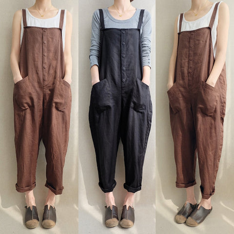 5XL Spring summer Fashion women's casual pants rompers cotton and linen breathable large size bib women jumpsuit