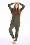 Nordic Way Army Green One Piece Jumpsuit Hoodies Fleece Zip Women Men Romper