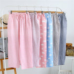 Summer Ladies Pajamas Knitted Cotton Pants Men's Women Plaid Trousers Loose Casual Sleep Bottoms Sleepwear Pants Pijamas Pyjama