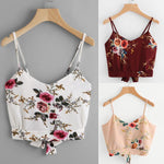 KANCOOLD tops T-Shirt high quality Self Tie Back V Neck Floral Print Crop Cami Camisole t-Shirt summer tops for women 2018MA7