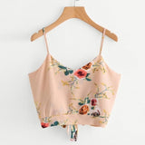 KANCOOLD tops T-Shirt high quality Self Tie Back V Neck Floral Print Crop Cami Camisole t-Shirt summer tops for women 2018MA7