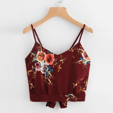 KANCOOLD tops T-Shirt high quality Self Tie Back V Neck Floral Print Crop Cami Camisole t-Shirt summer tops for women 2018MA7