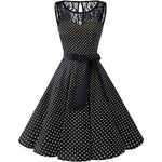 Sleeper #401 2018 Women Sleeveless Polka Dot Lace Hepburn Vintage Swing High-Waist Pleated Dress solid design hot Drop Shipping