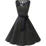 Sleeper #401 2018 Women Sleeveless Polka Dot Lace Hepburn Vintage Swing High-Waist Pleated Dress solid design hot Drop Shipping