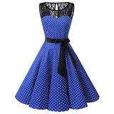 Sleeper #401 2018 Women Sleeveless Polka Dot Lace Hepburn Vintage Swing High-Waist Pleated Dress solid design hot Drop Shipping