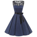 Sleeper #401 2018 Women Sleeveless Polka Dot Lace Hepburn Vintage Swing High-Waist Pleated Dress solid design hot Drop Shipping