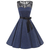 Sleeper #401 2018 Women Sleeveless Polka Dot Lace Hepburn Vintage Swing High-Waist Pleated Dress solid design hot Drop Shipping