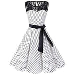 Sleeper #401 2018 Women Sleeveless Polka Dot Lace Hepburn Vintage Swing High-Waist Pleated Dress solid design hot Drop Shipping