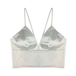 Sexy Satin Crop Tops Women 2019 Wireless Bralette Crochet Top Female Spaghetti Strap T-shirt Cropped With Chest Padded Camisole