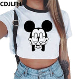 Summer fashion Harajuku Sexy tank Crop Top White T Shirt Clothes Women Cute mouse printed Croptop Short sleeve