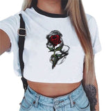 Summer fashion Harajuku Sexy tank Crop Top White T Shirt Clothes Women Cute mouse printed Croptop Short sleeve