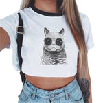 Summer fashion Harajuku Sexy tank Crop Top White T Shirt Clothes Women Cute mouse printed Croptop Short sleeve