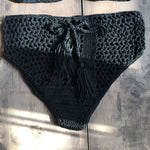 Women Sexy  Bikini Panties High Waist Swimwear Bottom Black White Cotton Crochet Hollow Out Bandage Female Swimsuit Briefs