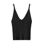 Women Sexy Knitted Crop Top Crop Sleeveless Cropped Vest Slim Sling Knitted Tank Top V-neck Plain Camisole High Elastic Camis