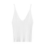 Women Sexy Knitted Crop Top Crop Sleeveless Cropped Vest Slim Sling Knitted Tank Top V-neck Plain Camisole High Elastic Camis