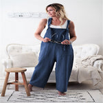 Women Sleeveless Pockets Dungaree Baggy Jumpsuits Overalls Fashion Strappy Loose Long Harem Pants Bib Trousers Plus Size XL W3