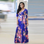 Elegant V Neck Women Robe Dress Female Loose Maxi Dress Vestidos Large Size 5XL Half Sleeve Floral Print Long Dress