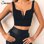 CWLSP Sexy V neck  Solid Crop Tops Women Summer Camis 2019 cropped feminino Slim Tank Top Streetwear camisa feminina QZ2950