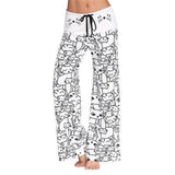 Cute Digital Printing Cartoon Cat Women's Sleep Bottoms Spring Summer Pajama Long Pants Women Bell-bottoms Pyjamas Trousers